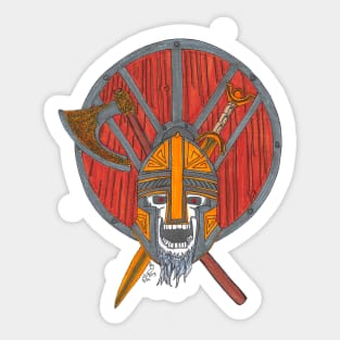 Viking Skull with Shield and Weapons Sticker